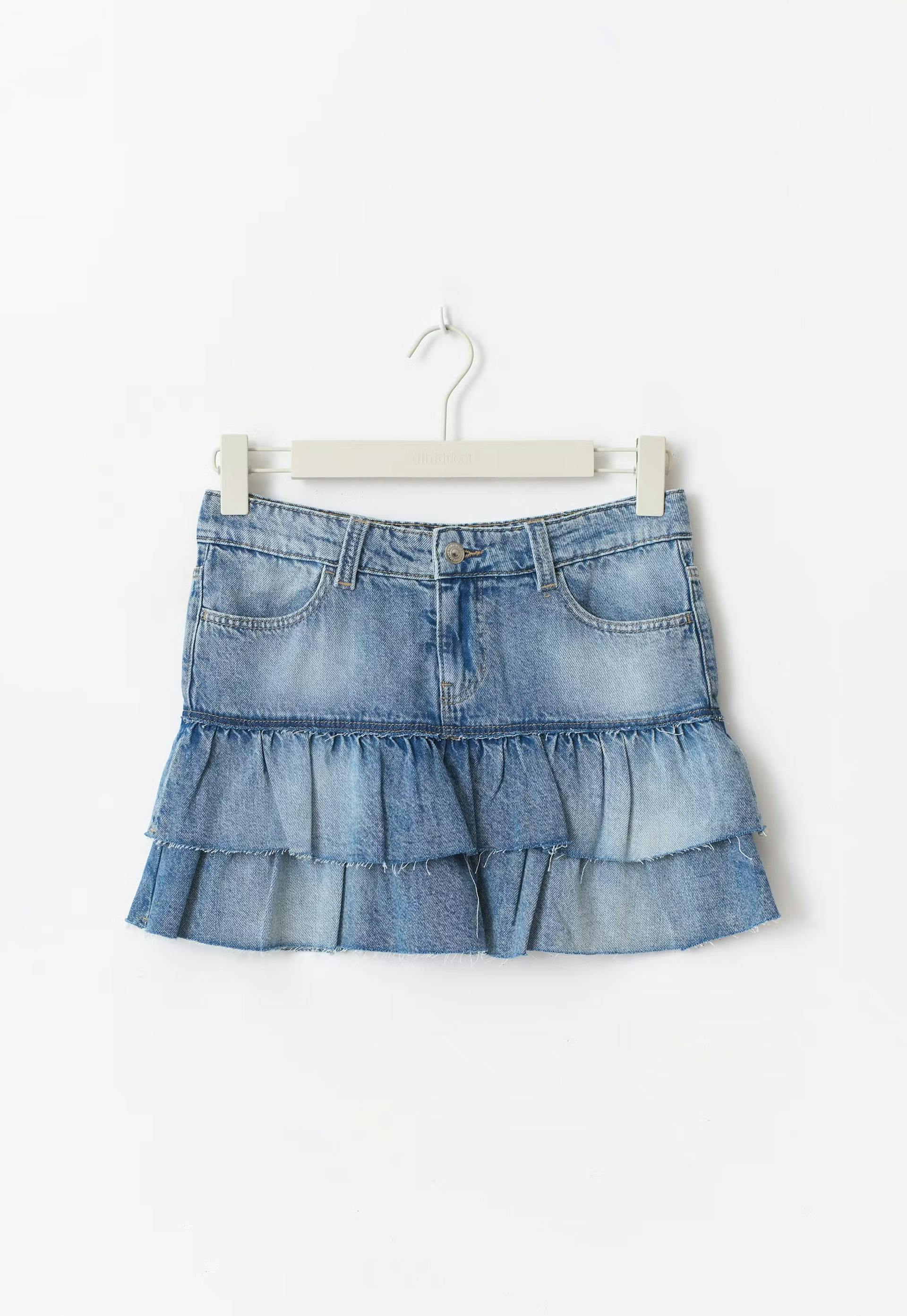 Y denim frill skirt