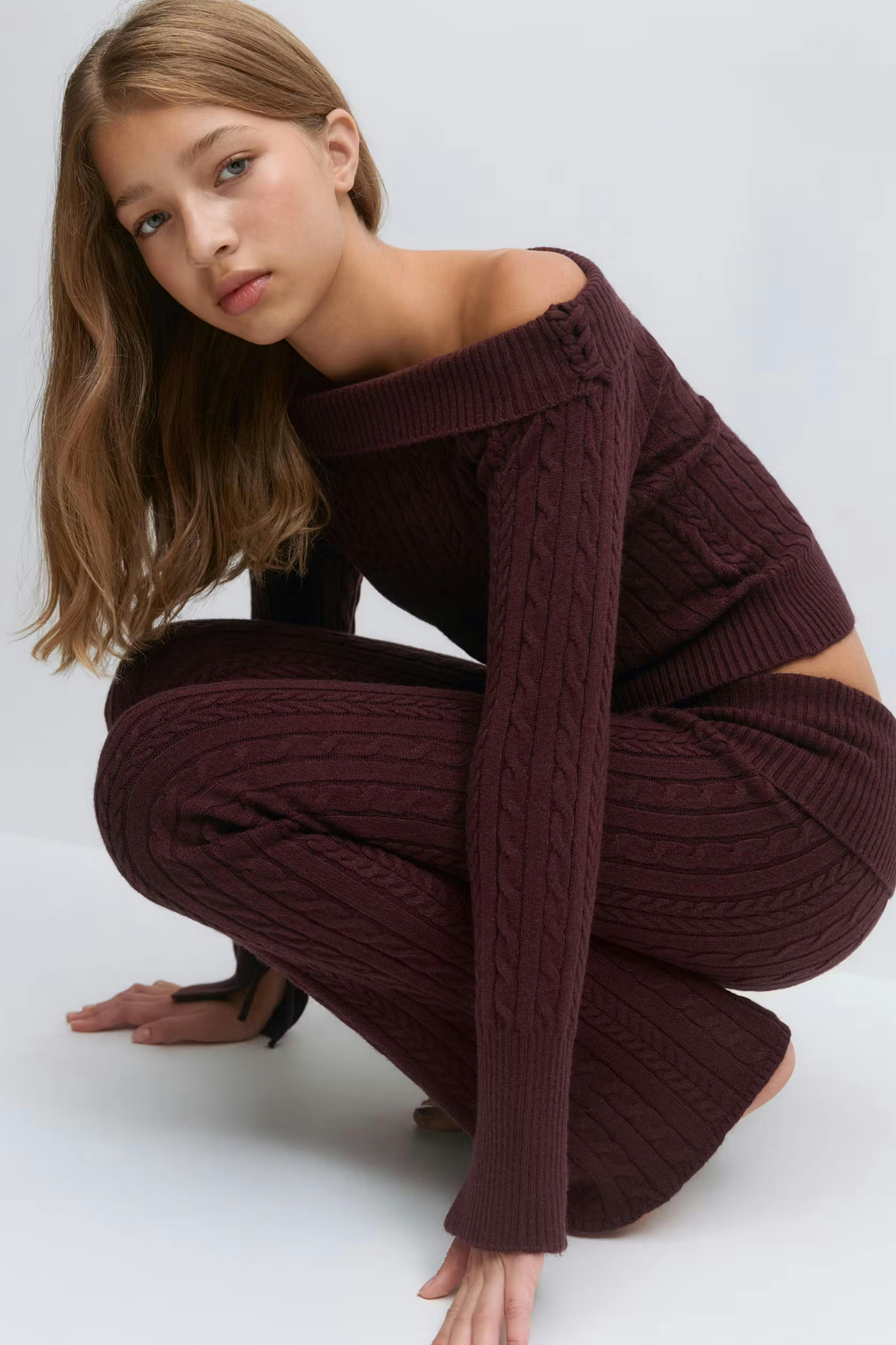 Y cable knitted pants tall