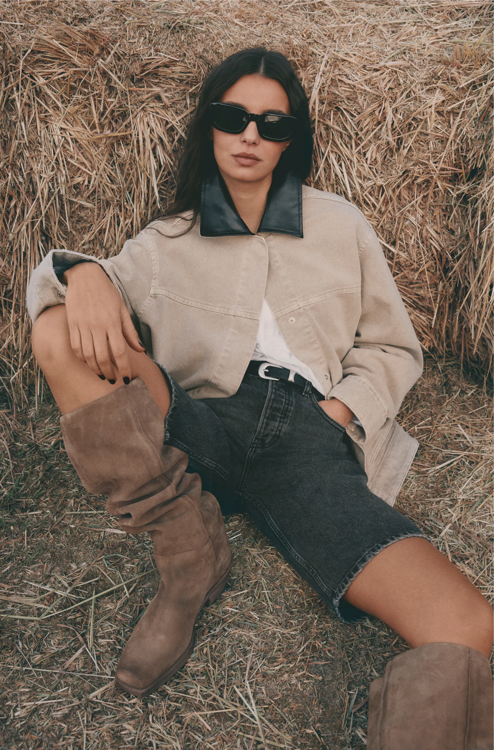 Contrast collar denim jacket