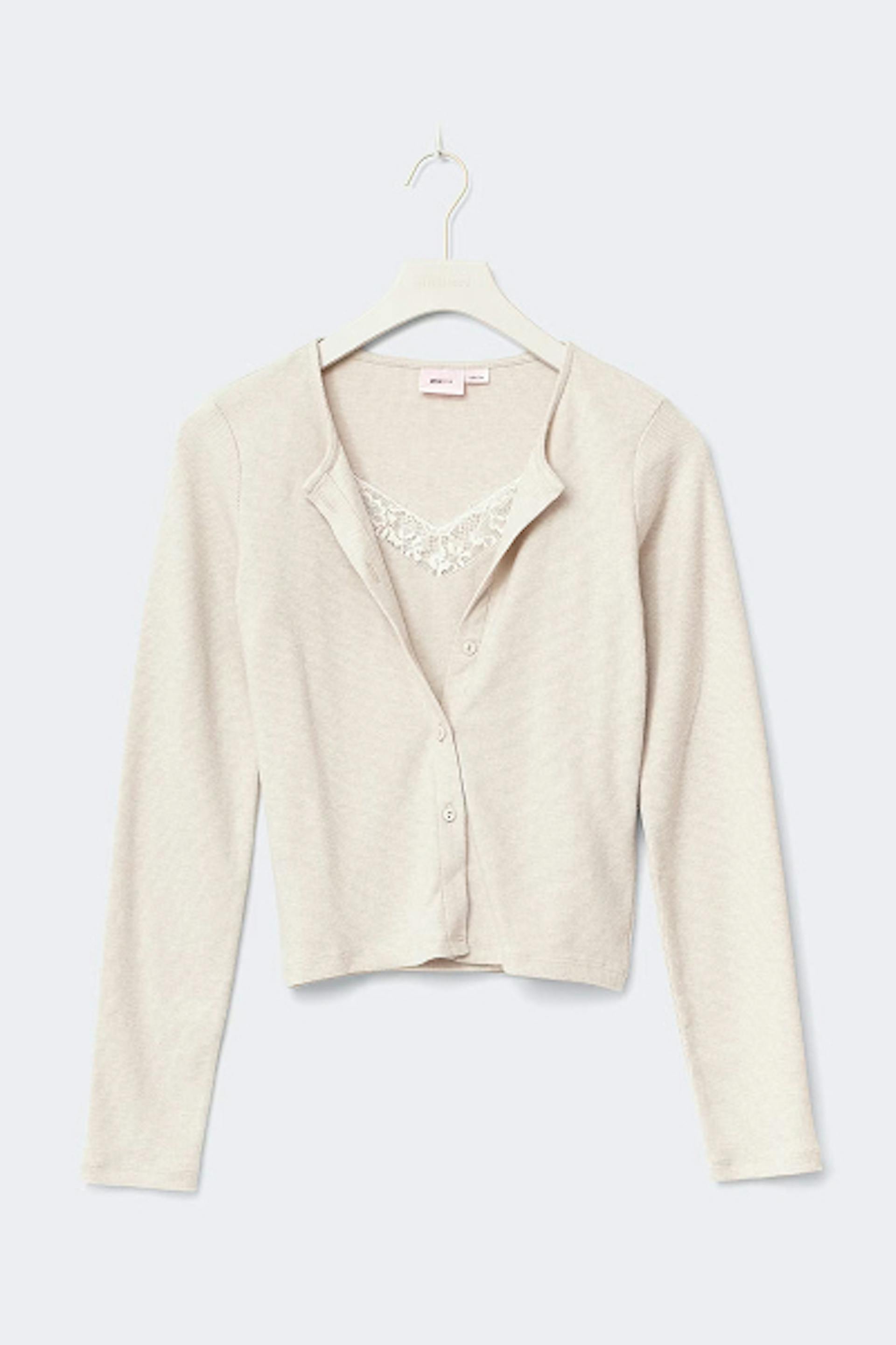 Y 2 in 1 lace rib cardigan